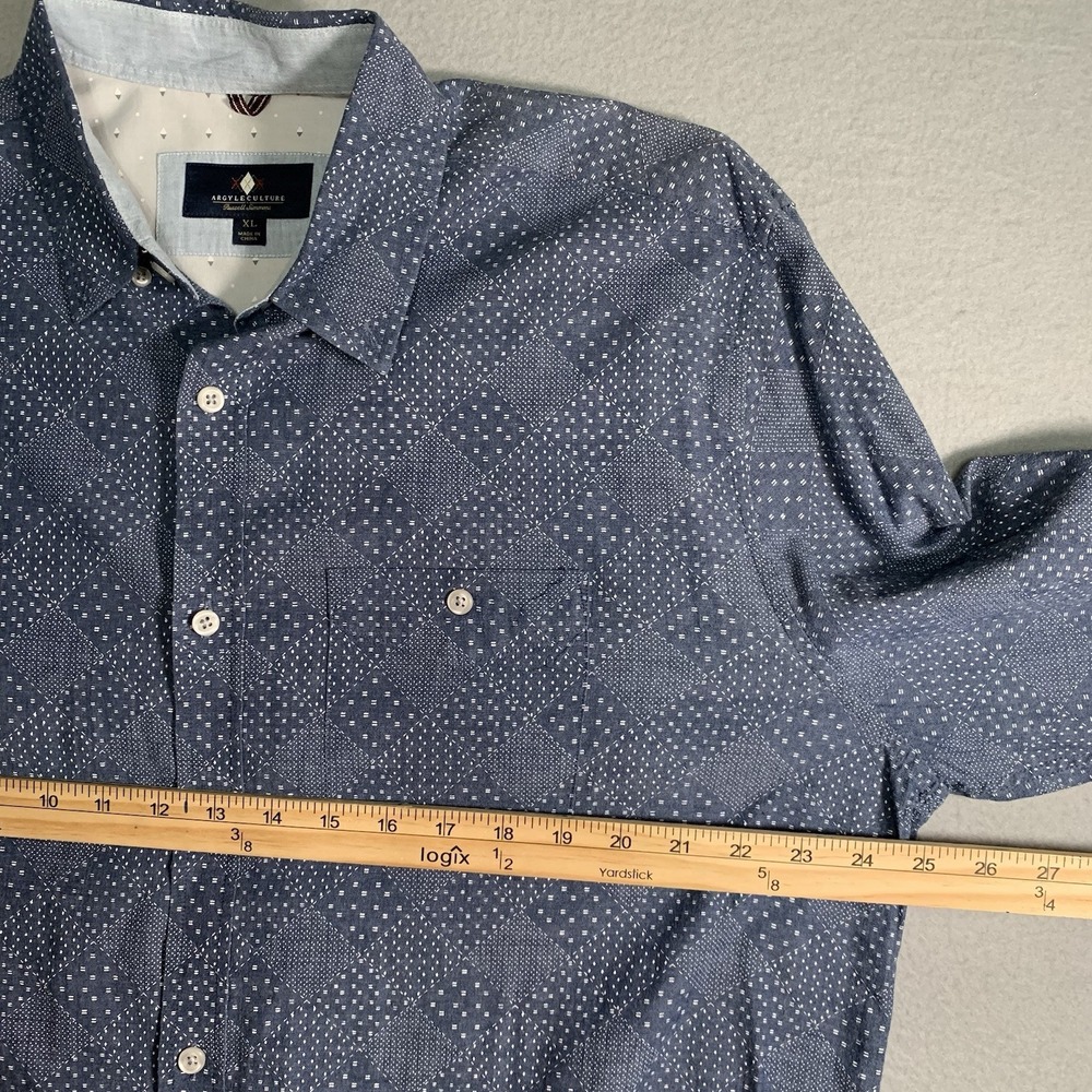Argyleculture Russell Simmons Sz XL Button Down Shirt Hankerchief Cotton Casual - Picture 7 of 8